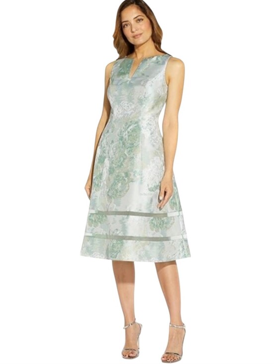 Adrianna Papell Dresses & Skirts - Adrianna Papell Metallic Floral Jacquard Organza Trim A-line Dress Size 4